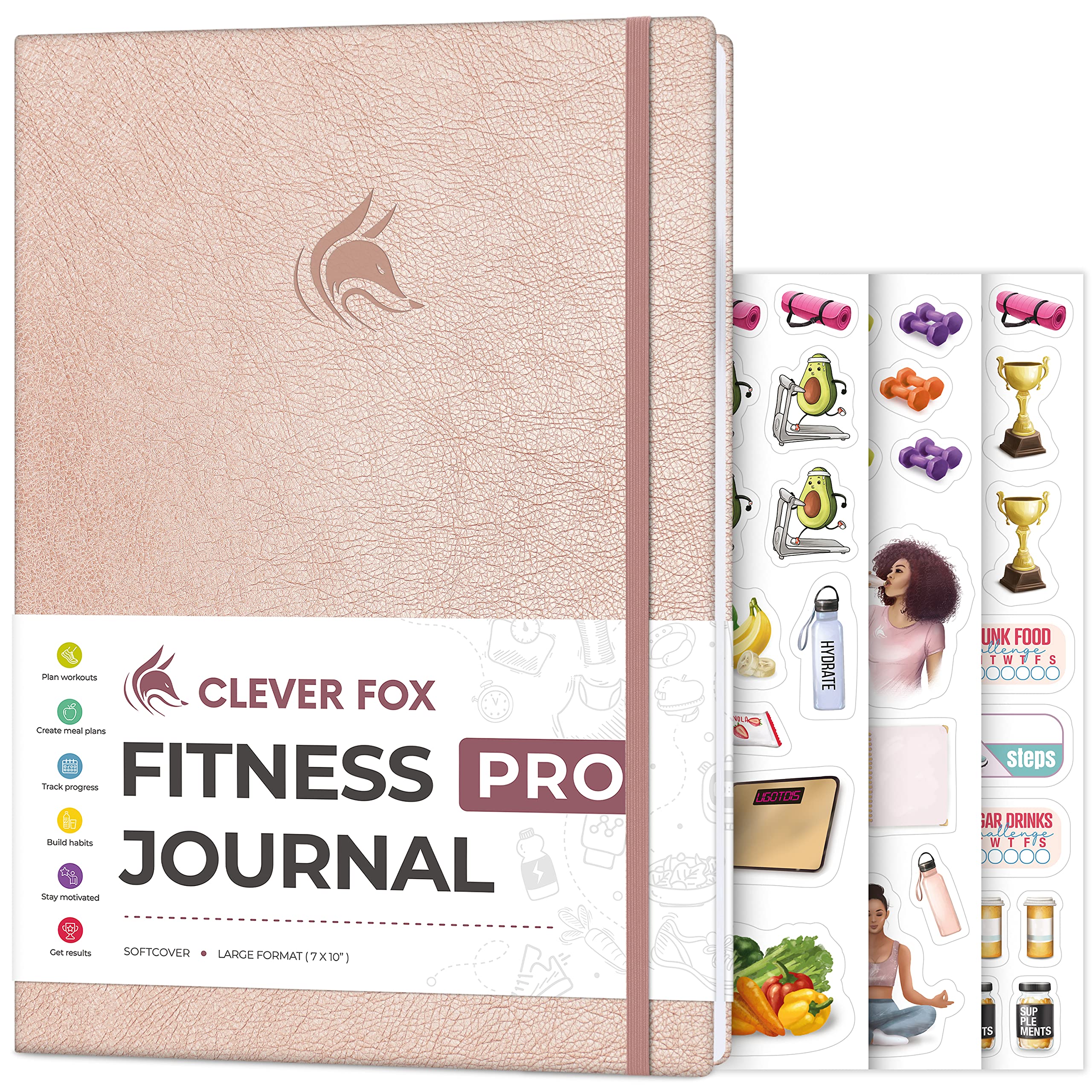 Clever Fox Fitness Journal PRO – Daily Workout Planner with Meal Planner & Habit Tracker – Gym Exercise Log Book for Women & Men – Fitness Planner Notebook – Lasts 6 Months, 7x10” - Black