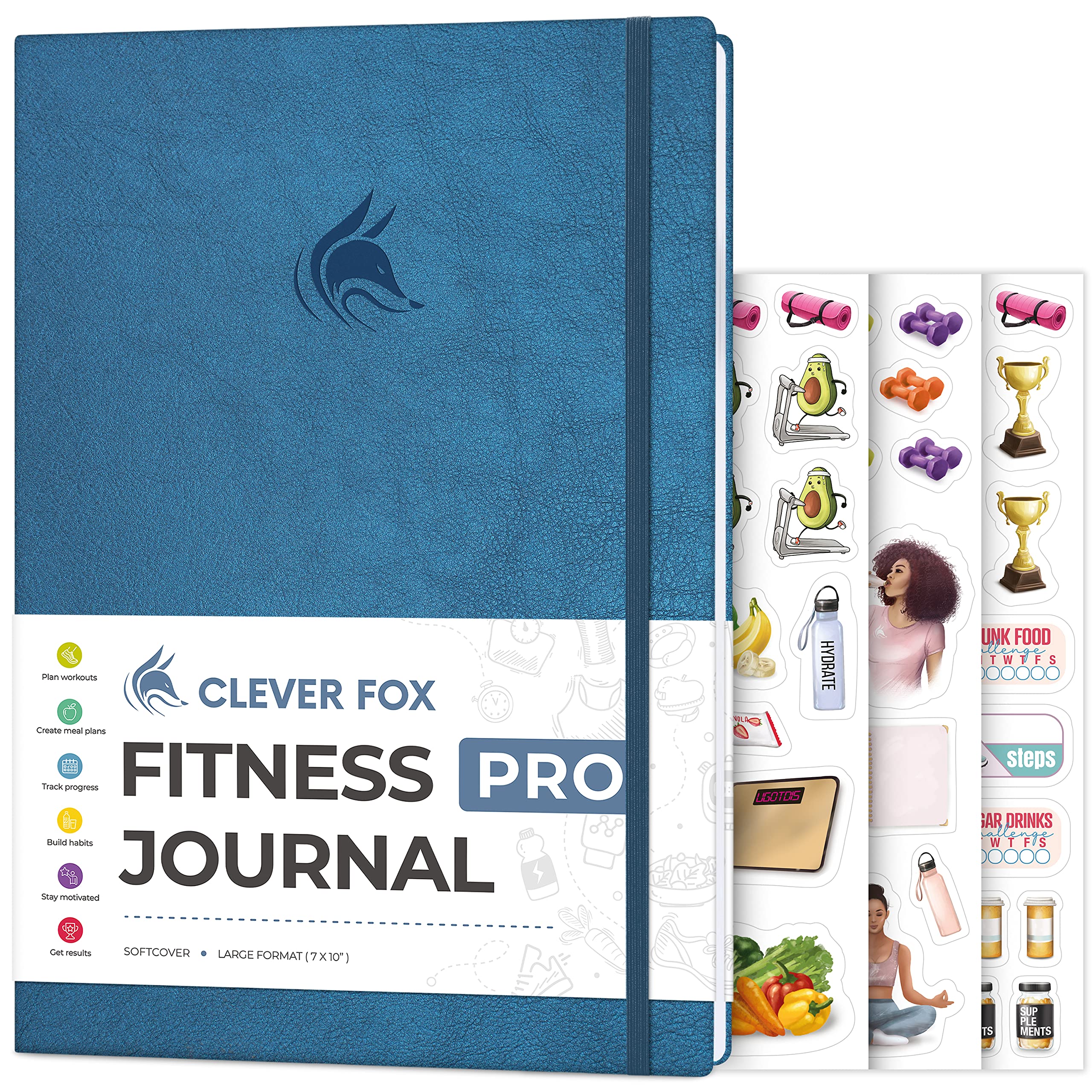 Clever Fox Fitness Journal PRO – Daily Workout Planner with Meal Planner & Habit Tracker – Gym Exercise Log Book for Women & Men – Fitness Planner Notebook – Lasts 6 Months, 7x10” - Black