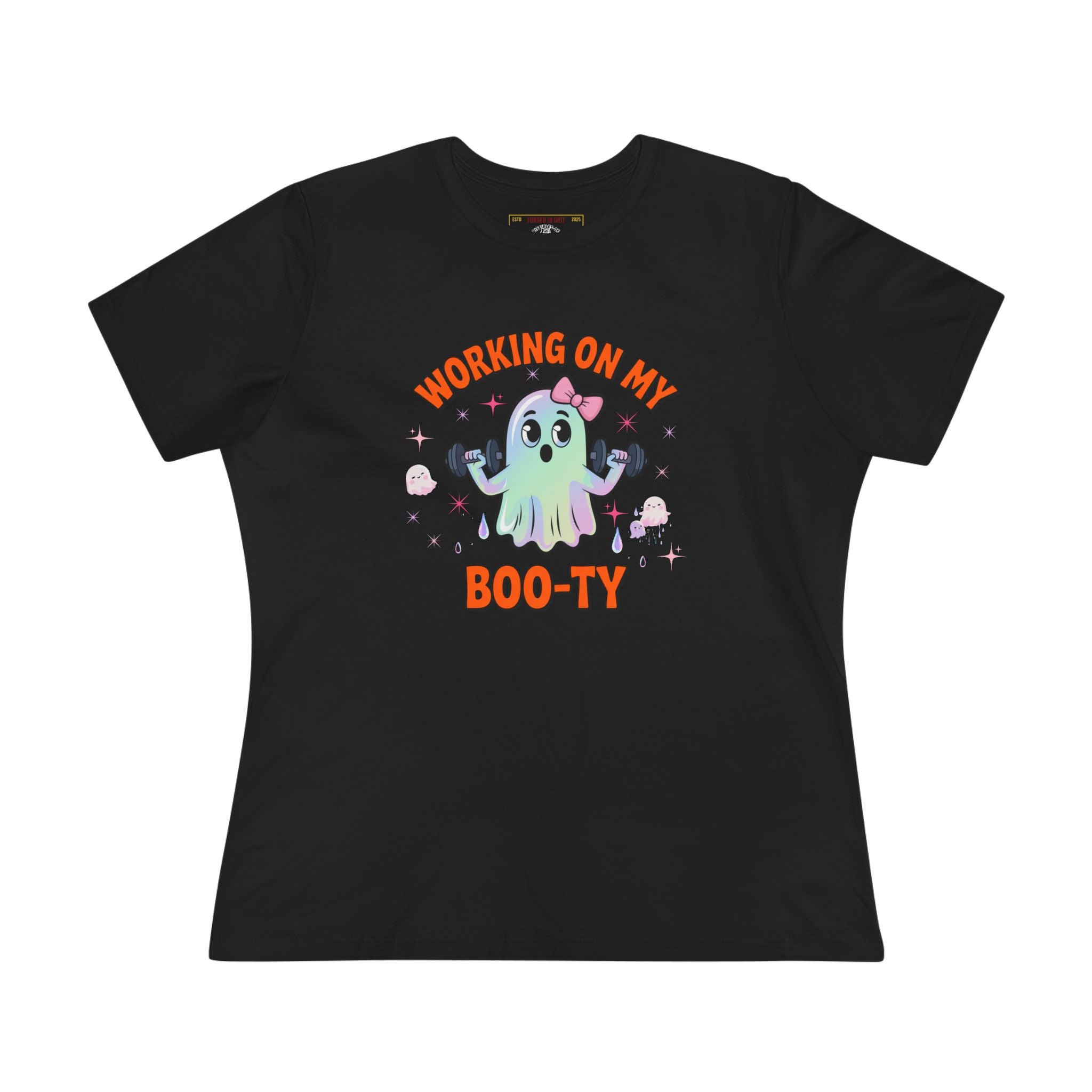 Working on My Boo-ty | Cute Halloween Ghost Workout Shirt - Funny Halloween T-Shirt, Women's Graphic Tee, Spooky Season Shirt, Gift for Her