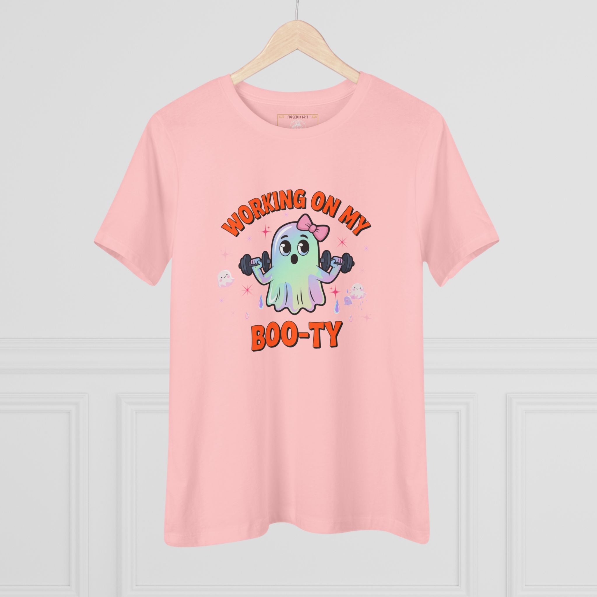 Working on My Boo-ty | Cute Halloween Ghost Workout Shirt - Funny Halloween T-Shirt, Women's Graphic Tee, Spooky Season Shirt, Gift for Her