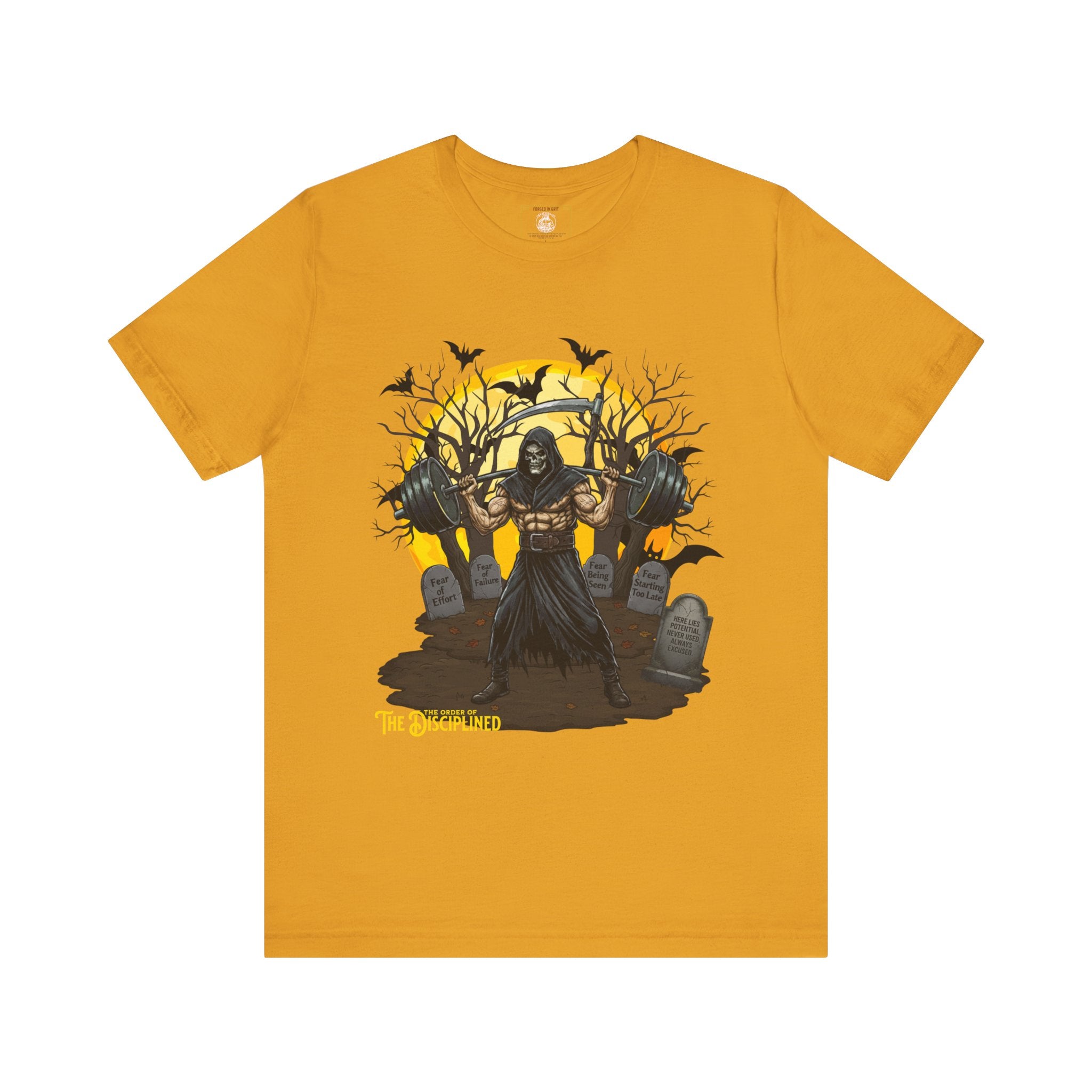 Unlived Potential. Bury Your Excuses. - Halloween Motivational Tee, Unisex T-Shirt for Gym Lovers, Spooky Fitness Shirt, Halloween Gift