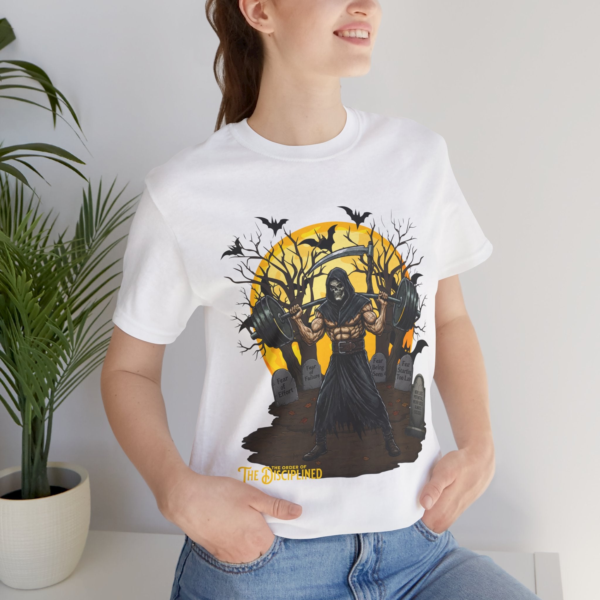 Unlived Potential. Bury Your Excuses. - Halloween Motivational Tee, Unisex T-Shirt for Gym Lovers, Spooky Fitness Shirt, Halloween Gift