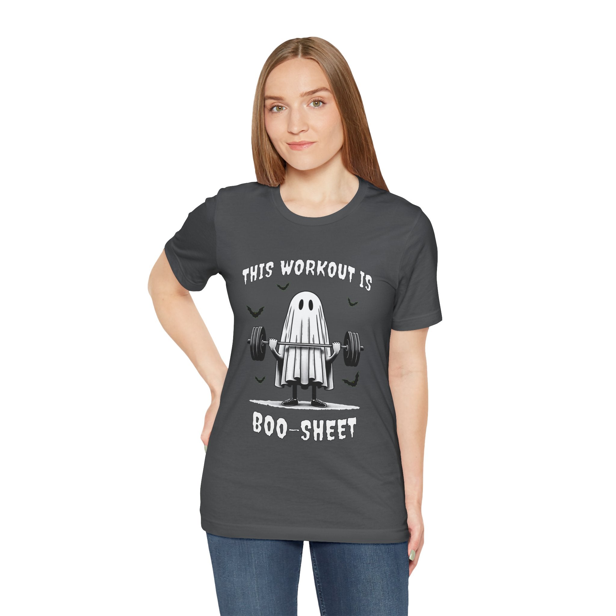 A Ghastly Ghost Complaning that "This Workout is Boo-Sheet" - Halloween Fitness Fun Tee