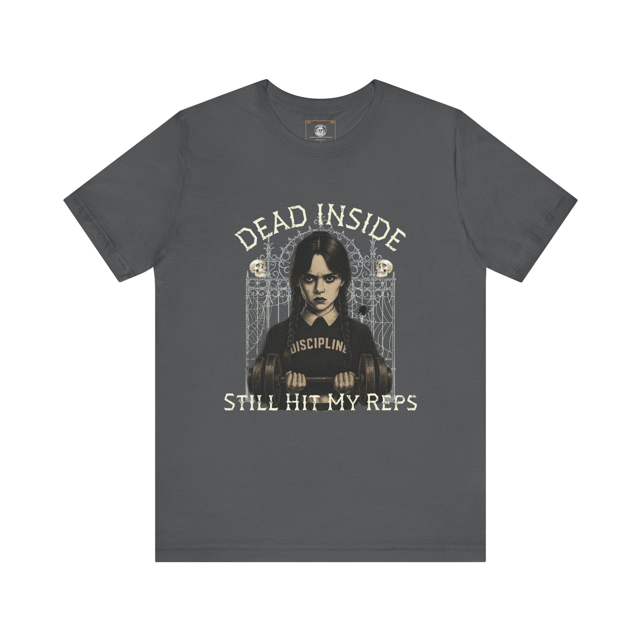 Dead Inside Still Hit My Reps Shirt – Wednesday Addams Gothic Gym Workout Tee – Dark Humor Fitness Halloween Top