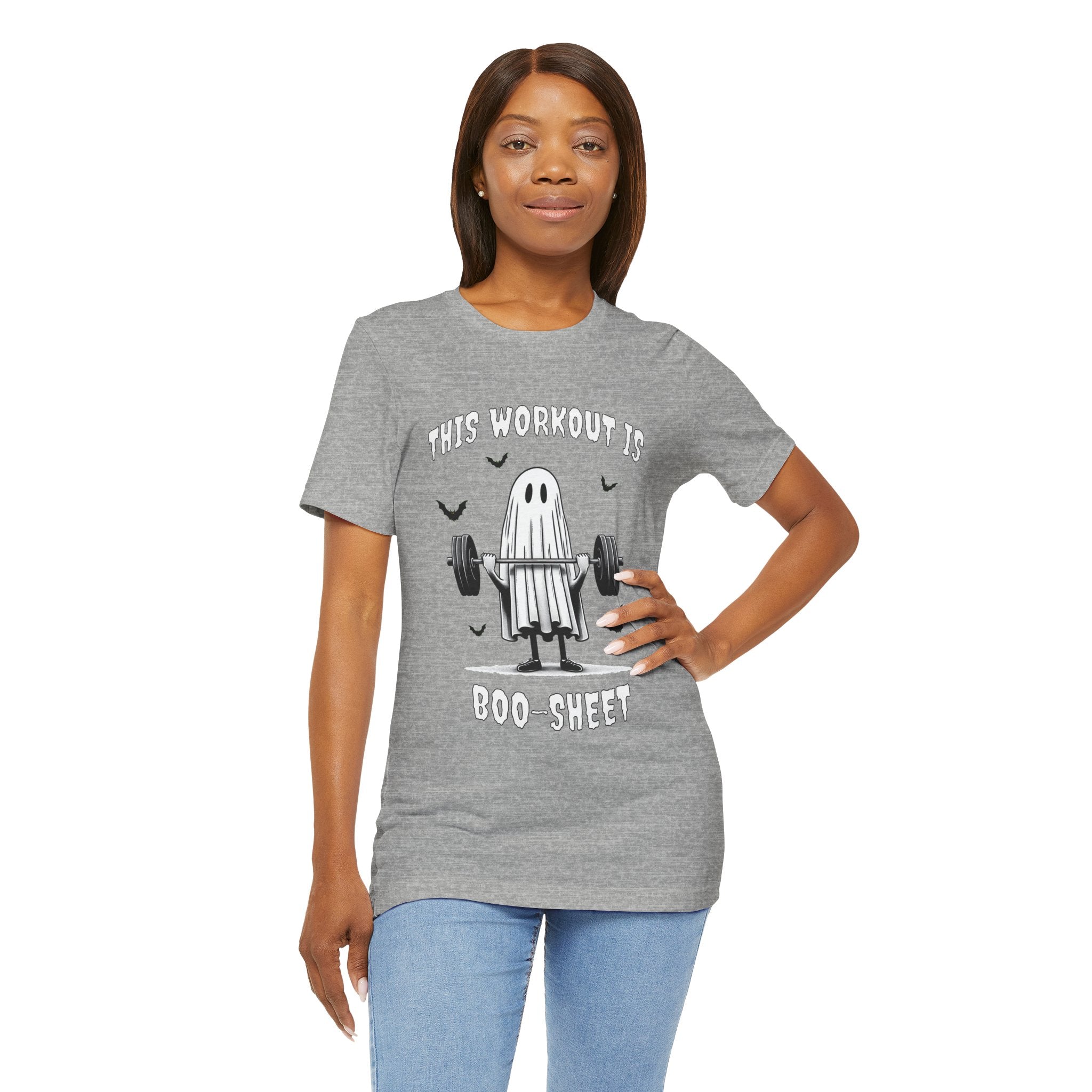A Ghastly Ghost Complaning that "This Workout is Boo-Sheet" - Halloween Fitness Fun Tee
