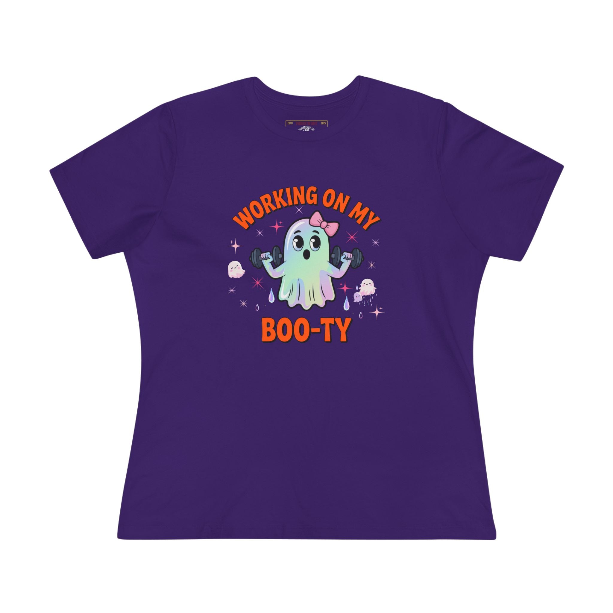 Working on My Boo-ty | Cute Halloween Ghost Workout Shirt - Funny Halloween T-Shirt, Women's Graphic Tee, Spooky Season Shirt, Gift for Her