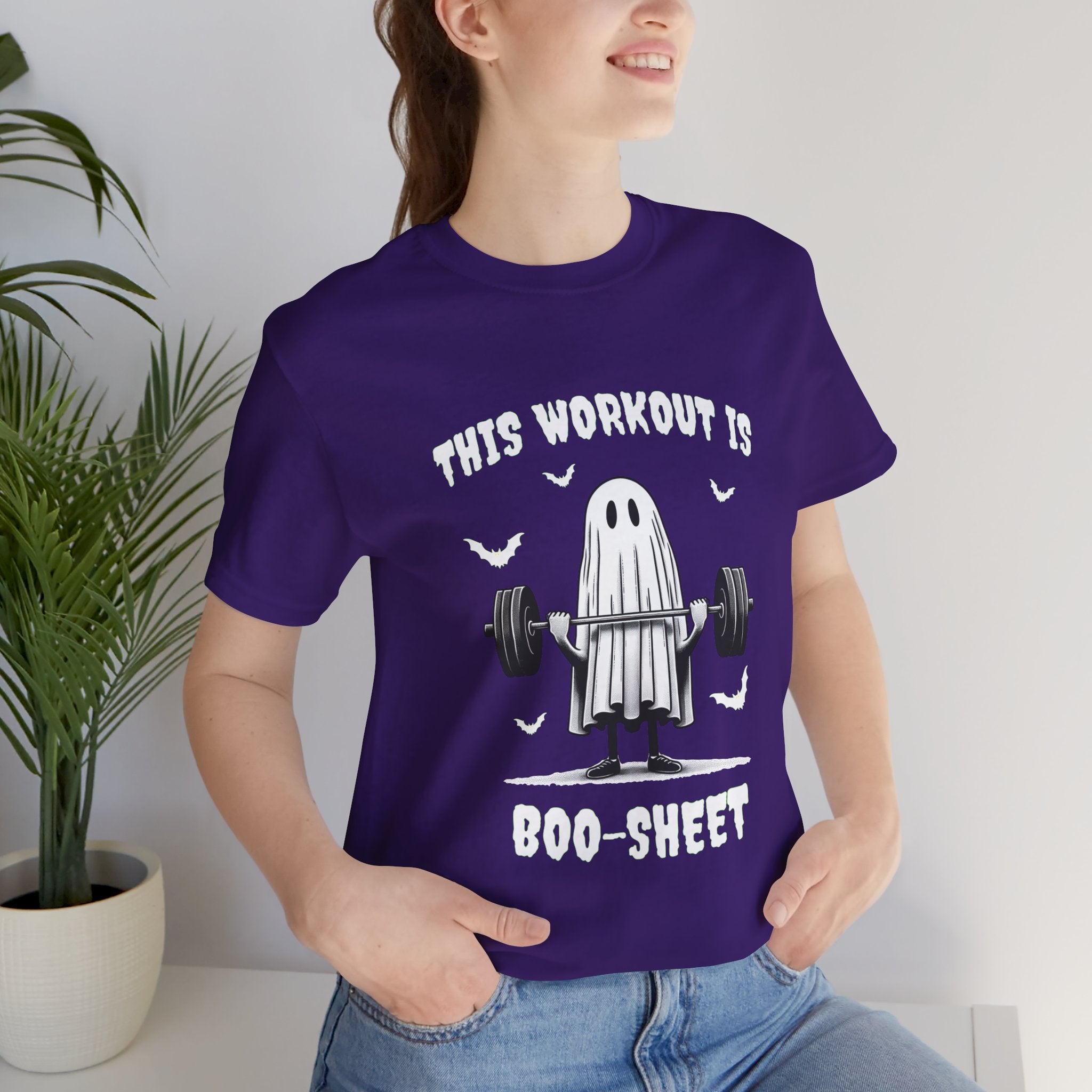 A Ghastly Ghost Complaning that "This Workout is Boo-Sheet" - Halloween Fitness Fun Tee