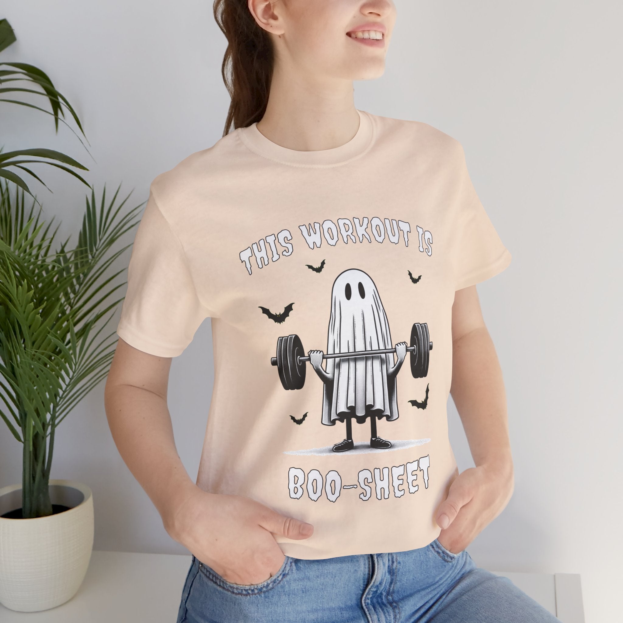 A Ghastly Ghost Complaning that "This Workout is Boo-Sheet" - Halloween Fitness Fun Tee