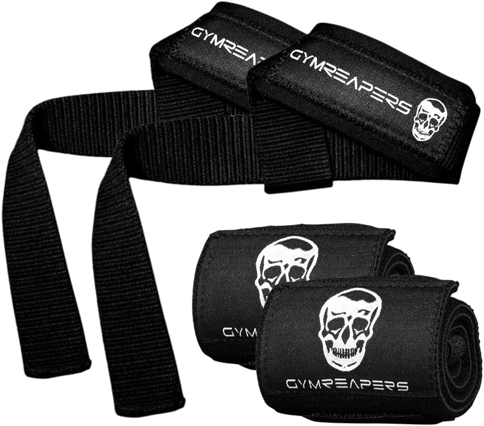 Gymreapers Lifting Wrist Straps for Weightlifting - Padded Neoprene with 18 inch Cotton and Gymreapers Weightlifting Wrist Wraps (IPF Approved) 18" Professional Quality Wrist Support
