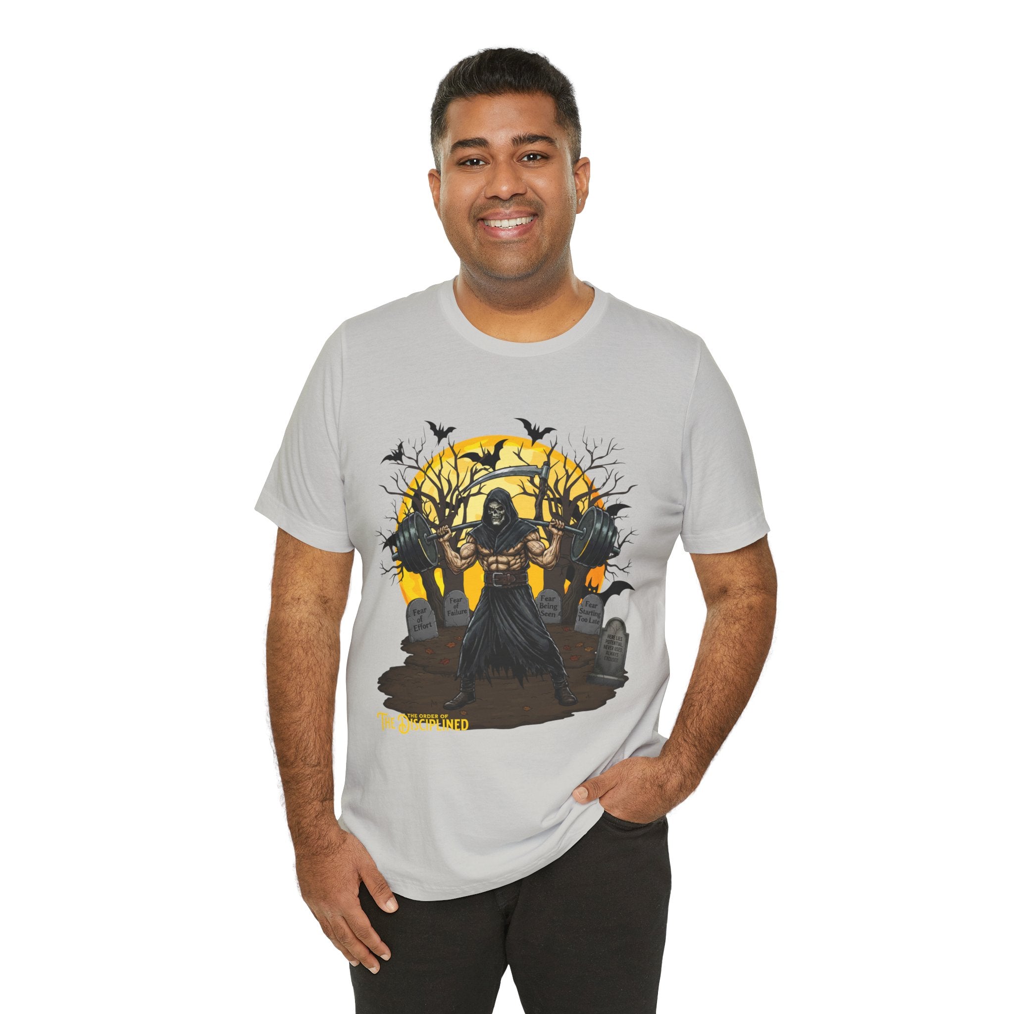 Unlived Potential. Bury Your Excuses. - Halloween Motivational Tee, Unisex T-Shirt for Gym Lovers, Spooky Fitness Shirt, Halloween Gift