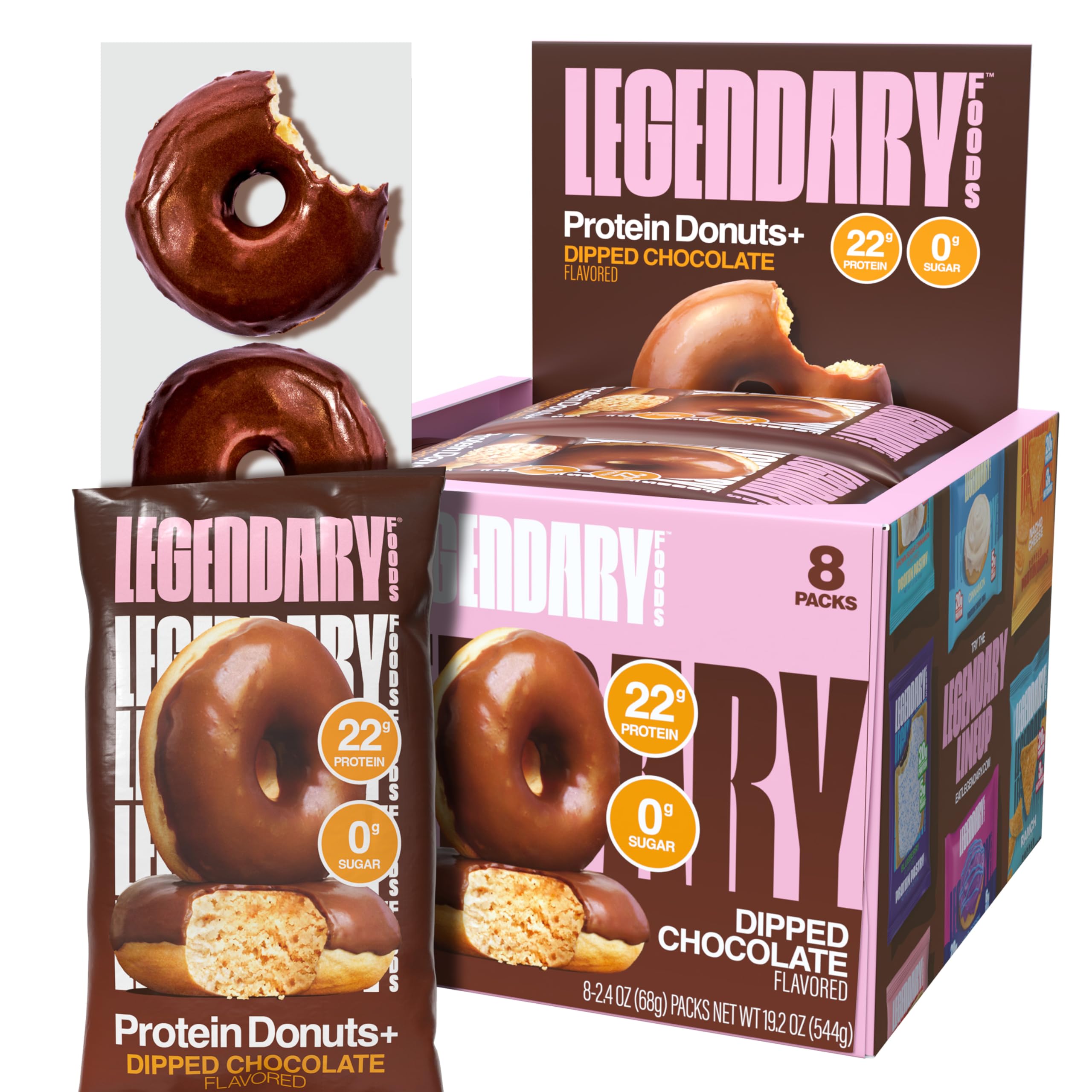 Legendary Foods 22gr Protein Donuts - Choice of Flavors 8x (2 Donuts per Pack), High Protein, Zero Sugar, Gluten Free and Low Carb, Keto Friendly Snack