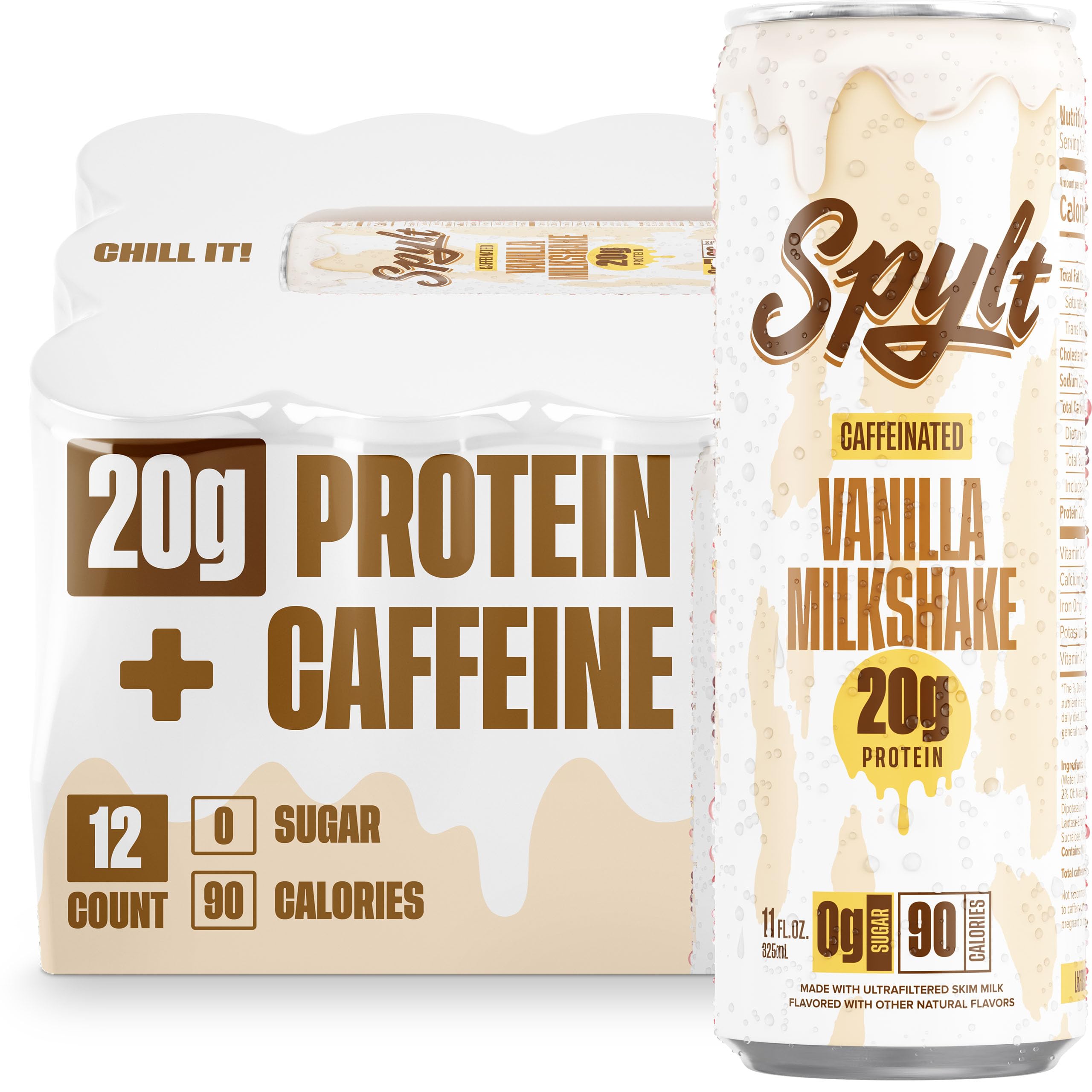 High Protein Milk - 6 Flavor Variety Pack with 60mg Caffeine & 20g Protein - 90 Calories, Ready to Drink, Sugar Free, Lactose Free Milk, Perfect for Workout Recovery & Afternoon Pick Me Up - 12 Count