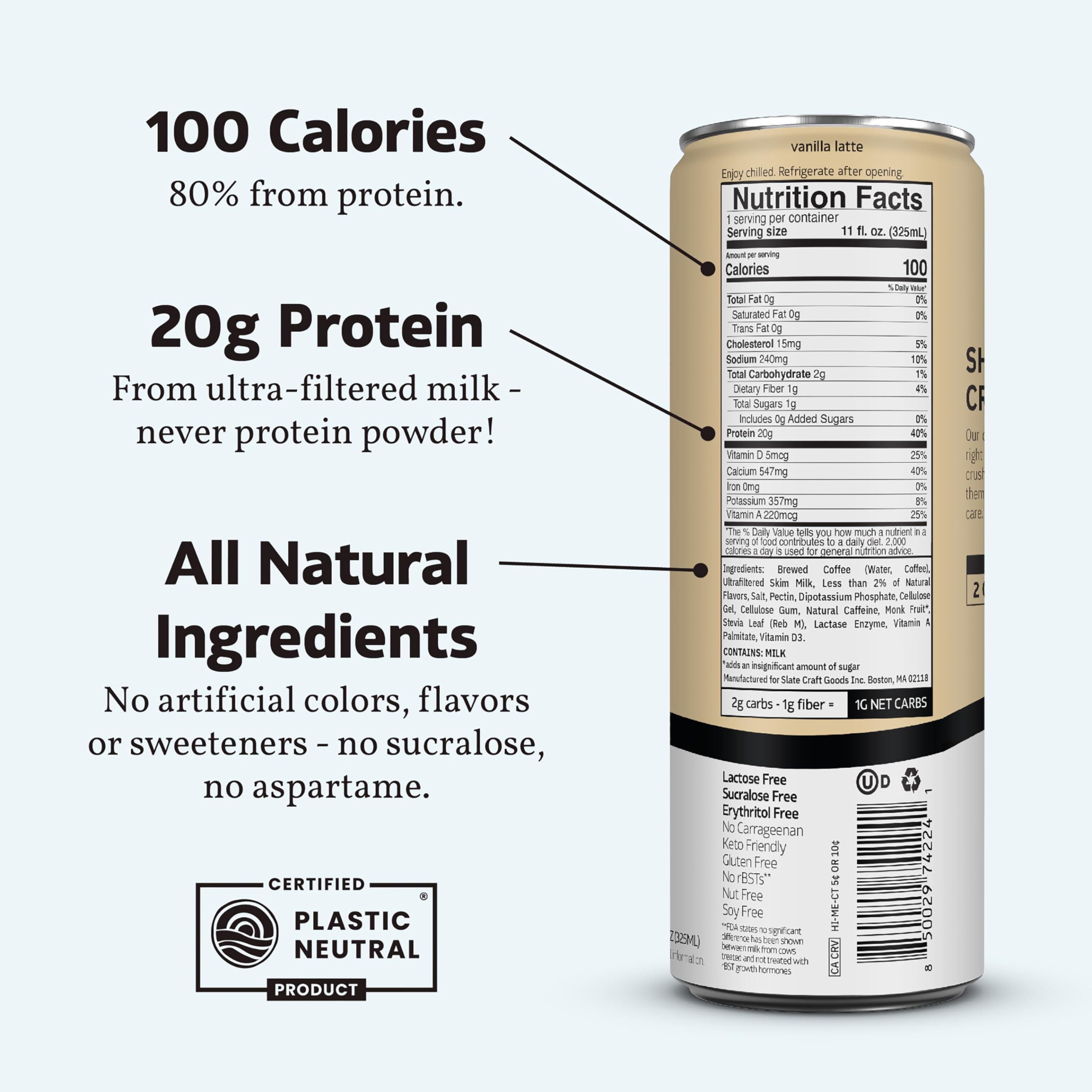 Slate Milk - High Protein Iced Coffee - Energy Variety Pack - Caramel Latte, Mocha Latte, Vanilla Latte - 175mg Caffeine, Lactose Free - 20g Protein, 1g Sugar - Protein Coffee - 11 fl oz, 12 Cans