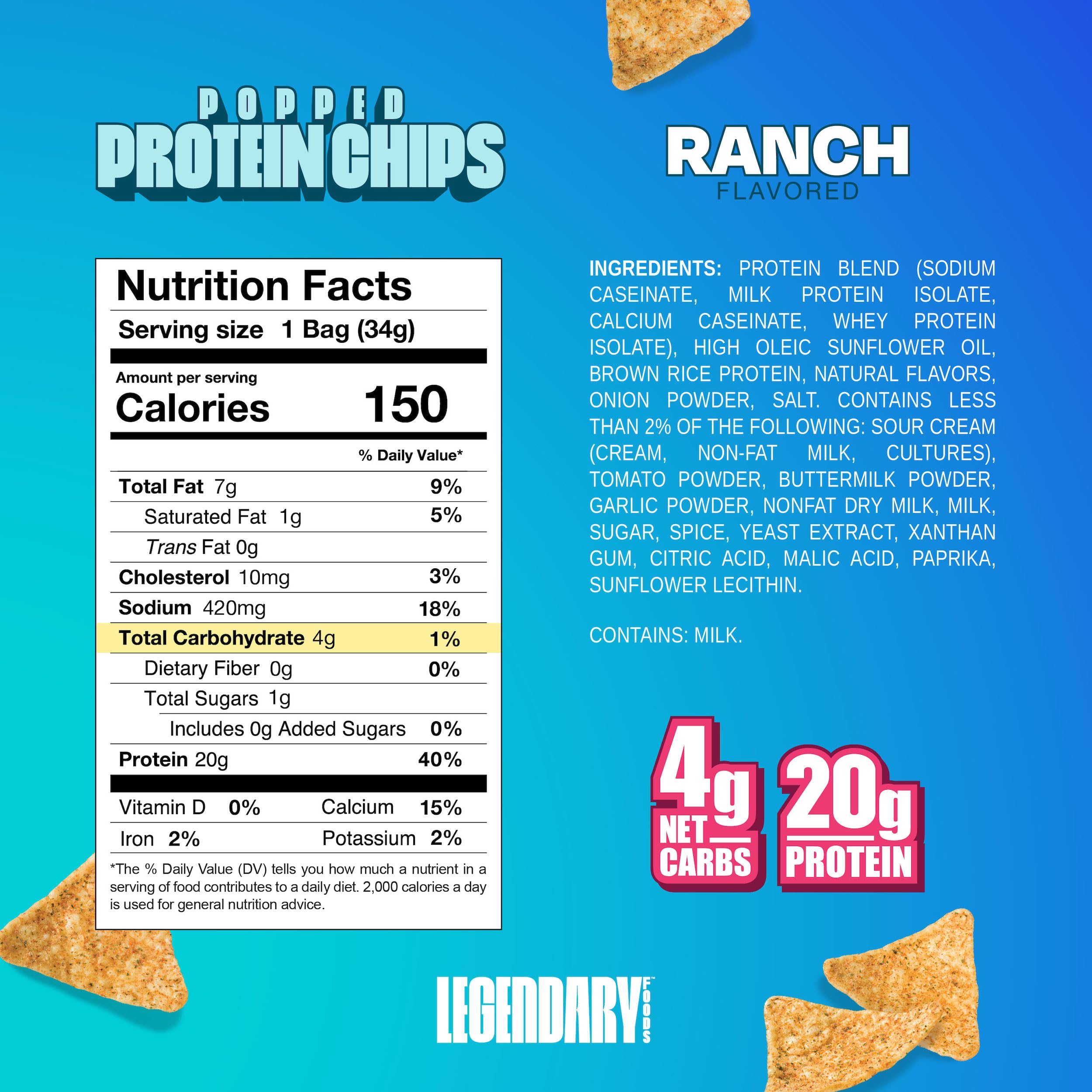 Legendary Foods Pizza Party Protein Chips – Popped Tortilla Style – 22g High Protein, 4g Net Carbs, Low Sugar, Gluten Free, Keto Snack Packs – 10 Count – Healthy Crunchy Chips