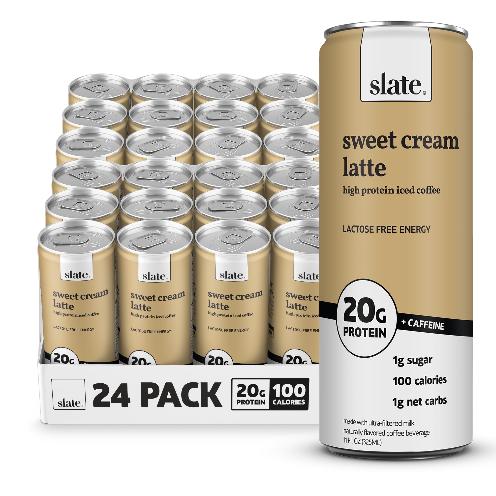 Slate Milk - High Protein Iced Coffee - Energy Variety Pack - Caramel Latte, Mocha Latte, Vanilla Latte - 175mg Caffeine, Lactose Free - 20g Protein, 1g Sugar - Protein Coffee - 11 fl oz, 12 Cans