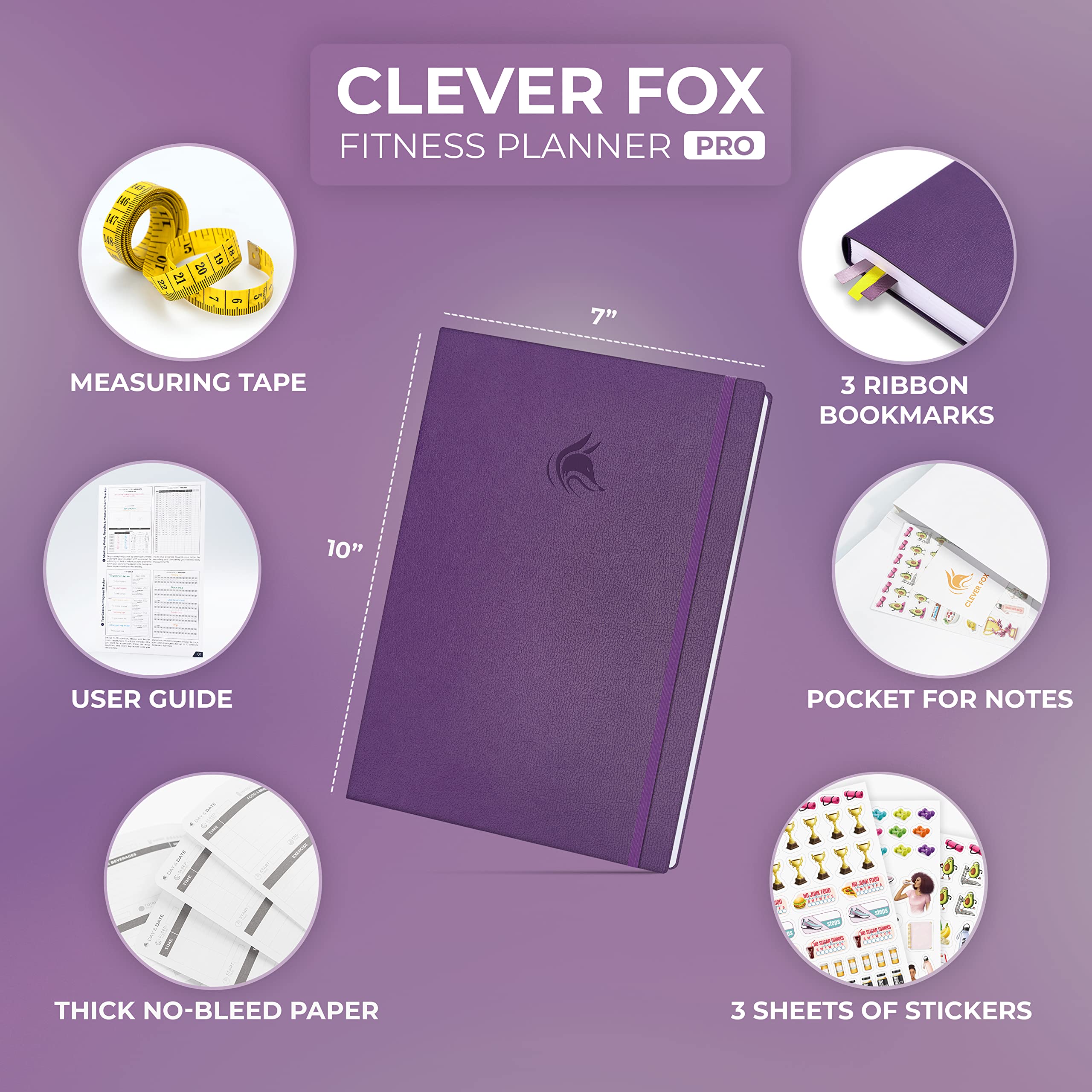 Clever Fox Fitness Journal PRO – Daily Workout Planner with Meal Planner & Habit Tracker – Gym Exercise Log Book for Women & Men – Fitness Planner Notebook – Lasts 6 Months, 7x10” - Black