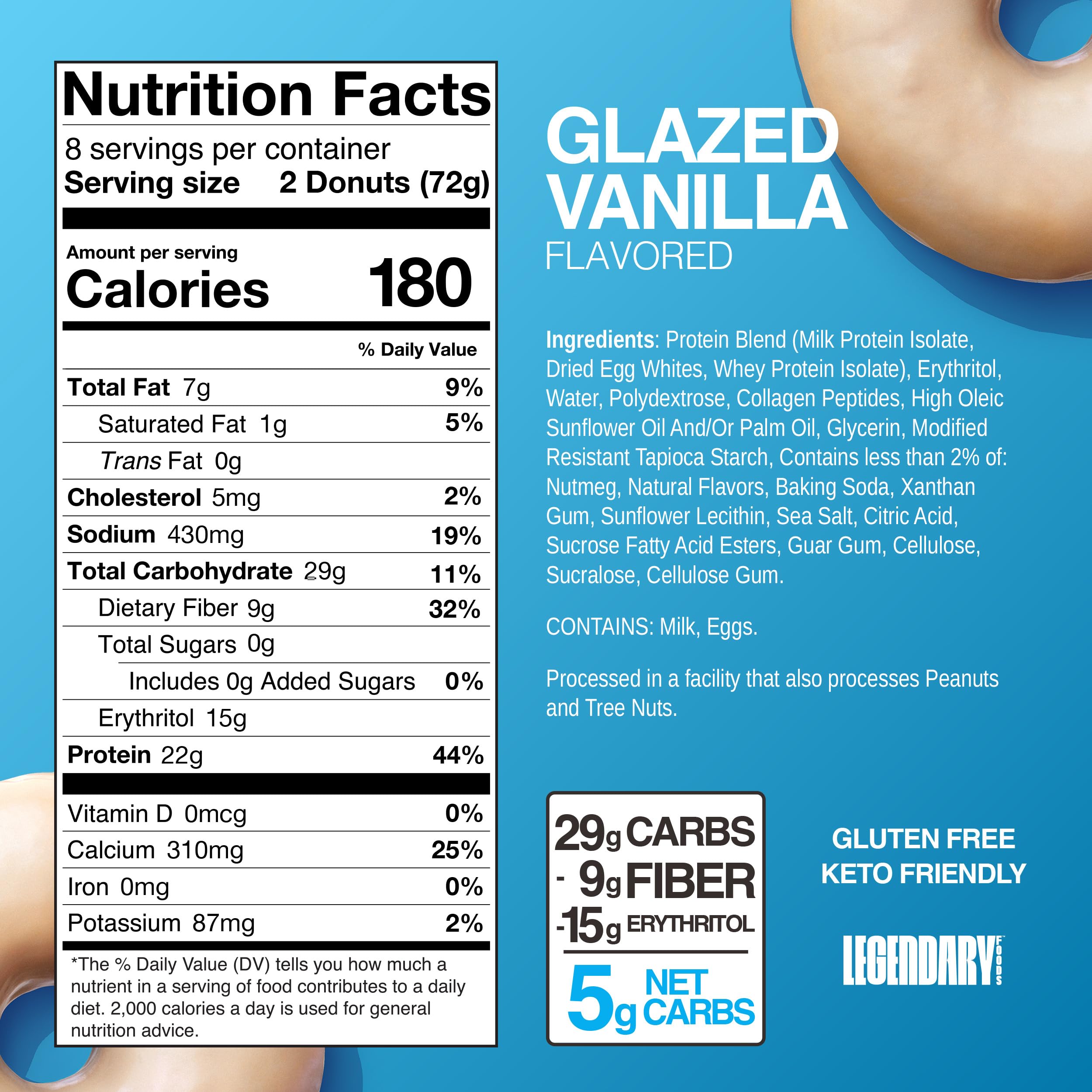 Legendary Foods 22gr Protein Donuts - Choice of Flavors 8x (2 Donuts per Pack), High Protein, Zero Sugar, Gluten Free and Low Carb, Keto Friendly Snack