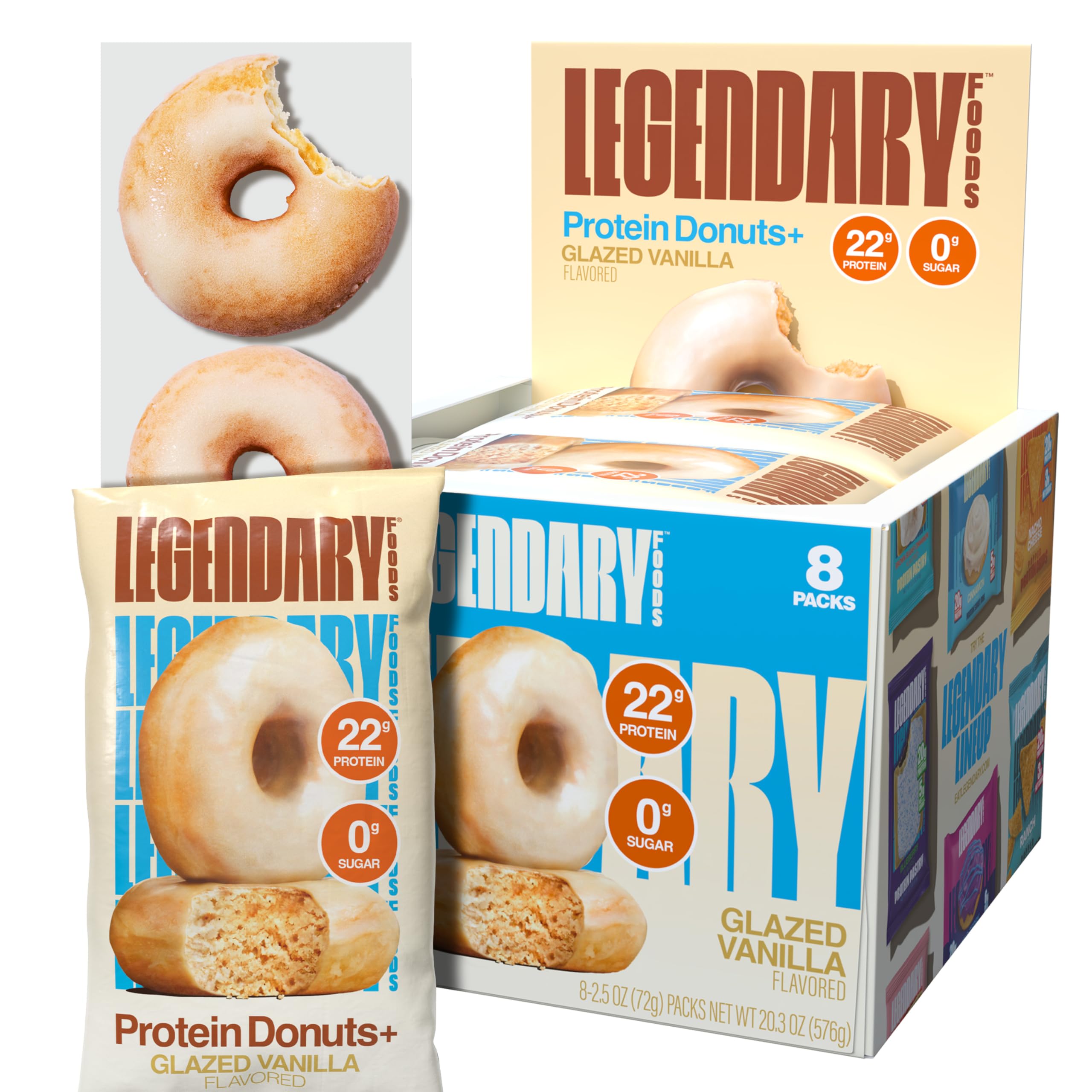 Legendary Foods 22gr Protein Donuts - Choice of Flavors 8x (2 Donuts per Pack), High Protein, Zero Sugar, Gluten Free and Low Carb, Keto Friendly Snack