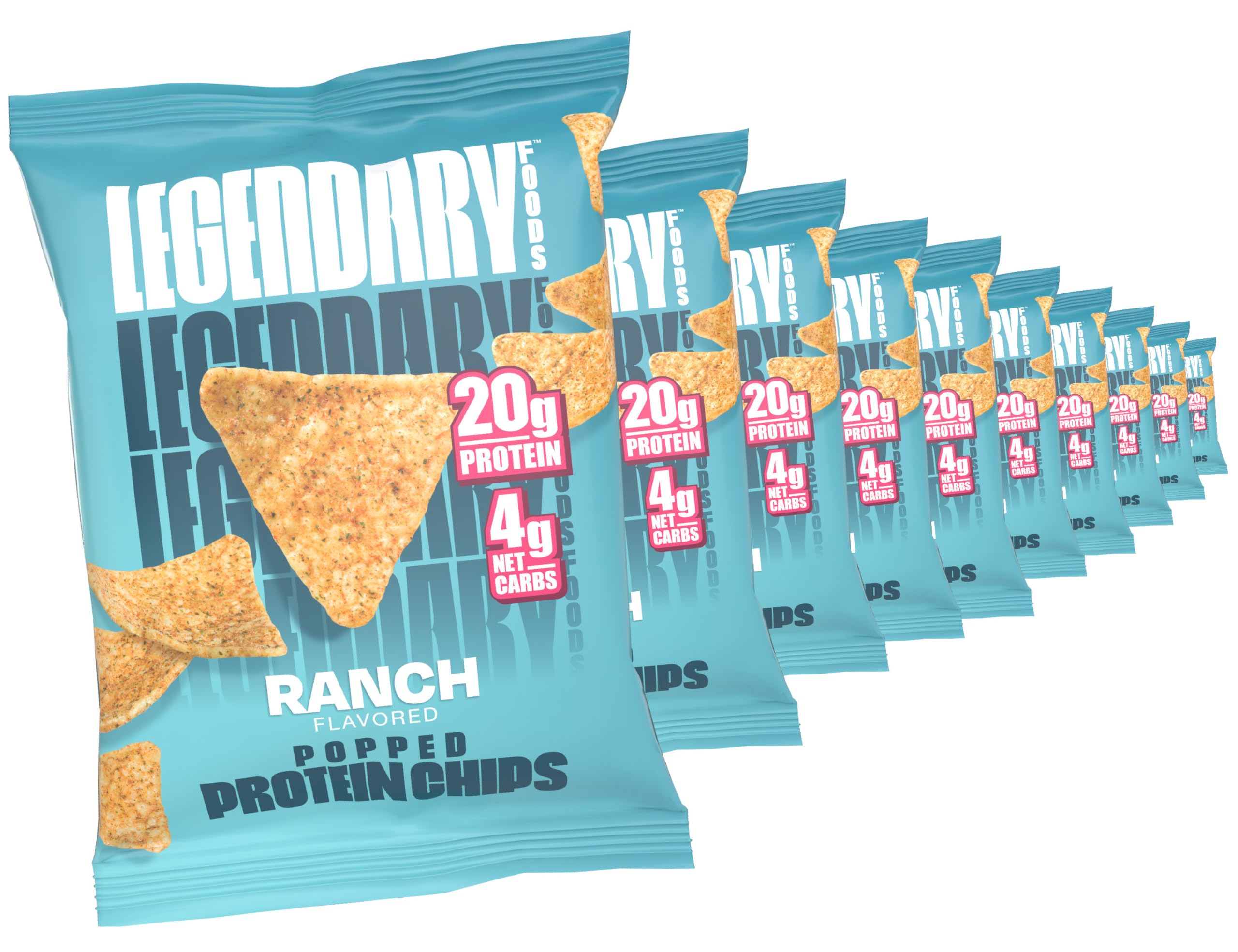 Legendary Foods Pizza Party Protein Chips – Popped Tortilla Style – 22g High Protein, 4g Net Carbs, Low Sugar, Gluten Free, Keto Snack Packs – 10 Count – Healthy Crunchy Chips