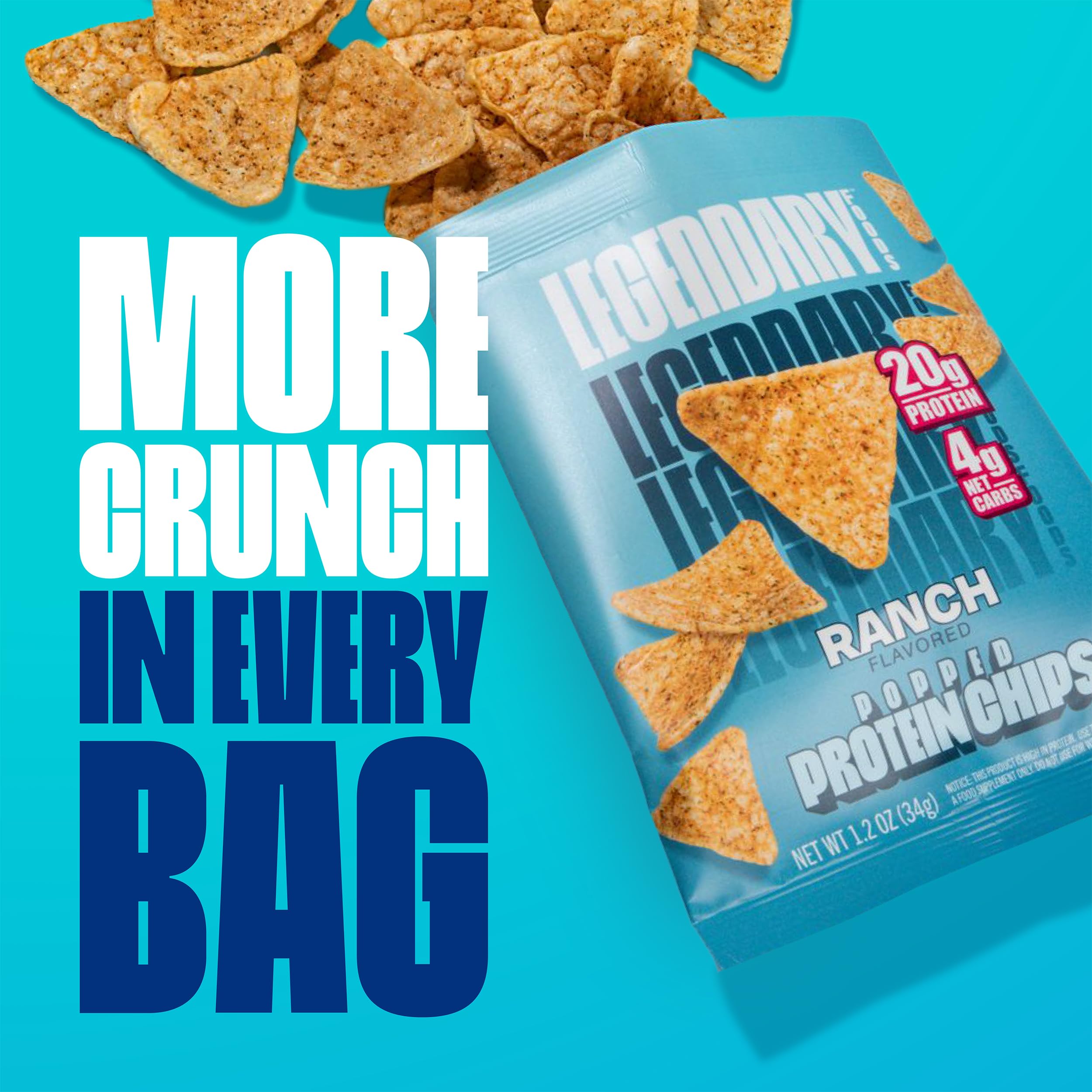 Legendary Foods Pizza Party Protein Chips – Popped Tortilla Style – 22g High Protein, 4g Net Carbs, Low Sugar, Gluten Free, Keto Snack Packs – 10 Count – Healthy Crunchy Chips