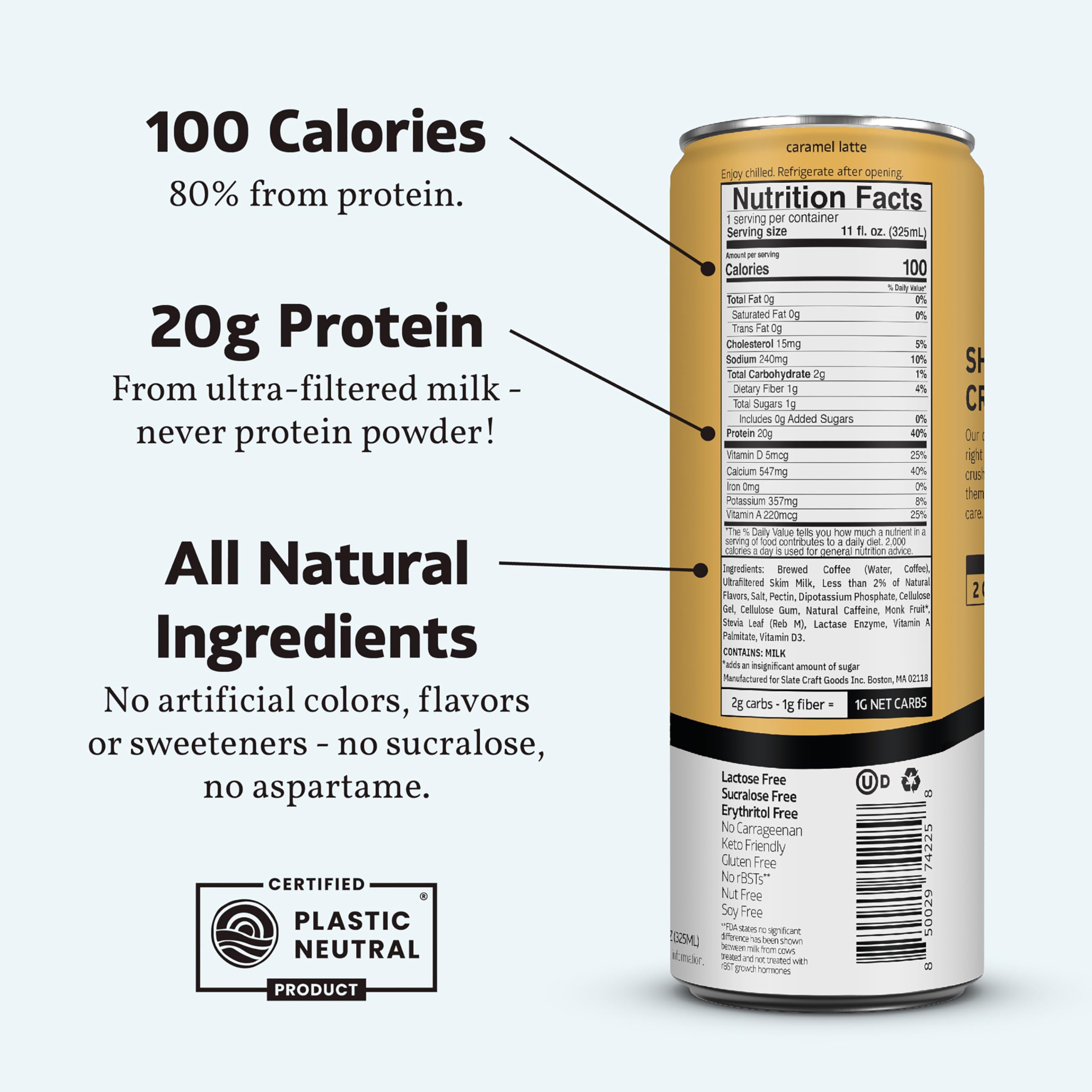Slate Milk - High Protein Iced Coffee - Energy Variety Pack - Caramel Latte, Mocha Latte, Vanilla Latte - 175mg Caffeine, Lactose Free - 20g Protein, 1g Sugar - Protein Coffee - 11 fl oz, 12 Cans