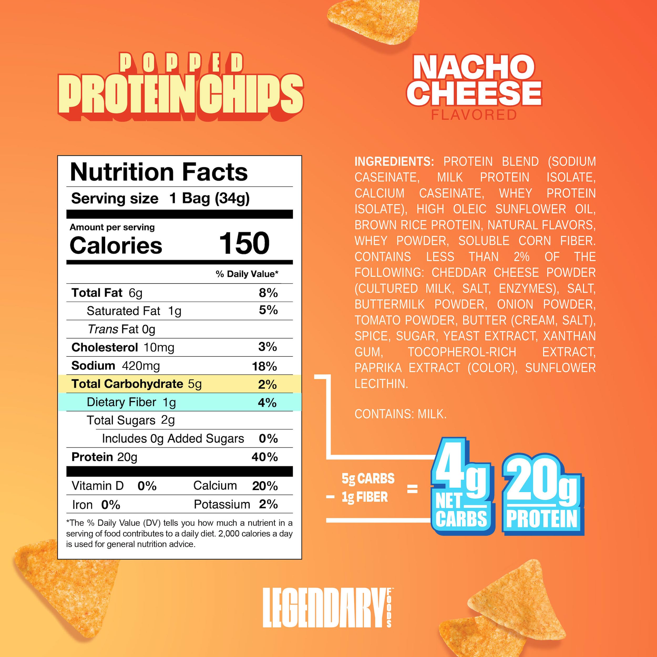 Legendary Foods Pizza Party Protein Chips – Popped Tortilla Style – 22g High Protein, 4g Net Carbs, Low Sugar, Gluten Free, Keto Snack Packs – 10 Count – Healthy Crunchy Chips