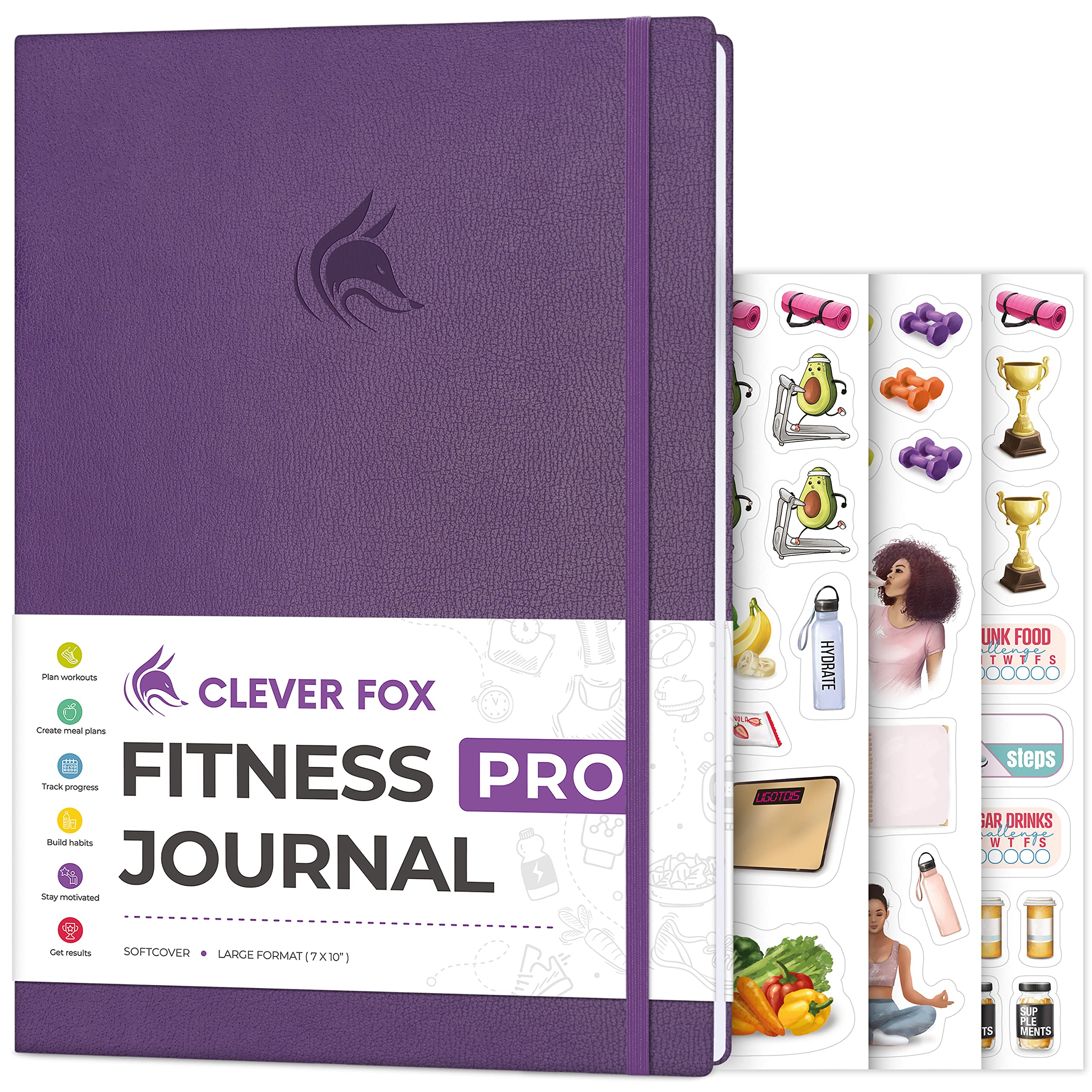 Clever Fox Fitness Journal PRO – Daily Workout Planner with Meal Planner & Habit Tracker – Gym Exercise Log Book for Women & Men – Fitness Planner Notebook – Lasts 6 Months, 7x10” - Black