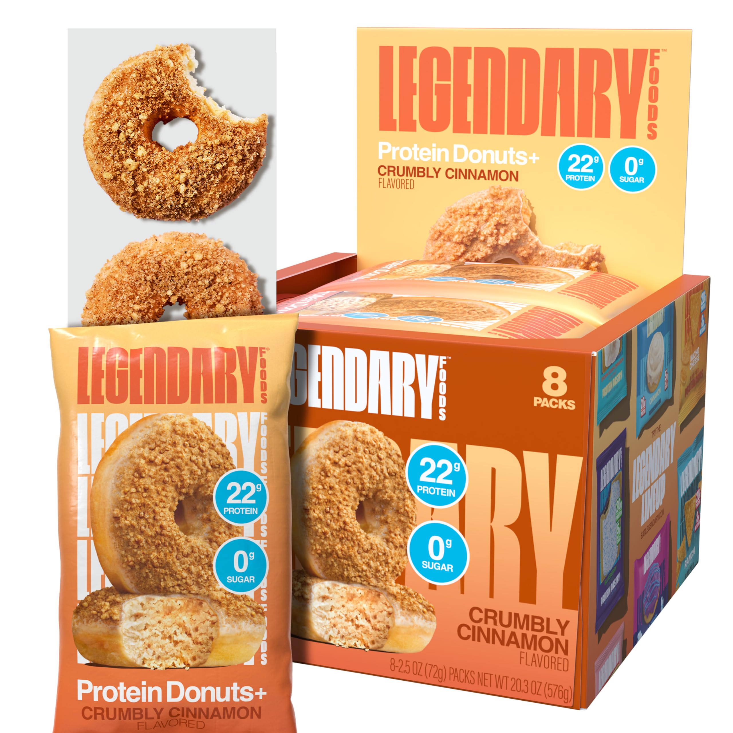 Legendary Foods 22gr Protein Donuts - Choice of Flavors 8x (2 Donuts per Pack), High Protein, Zero Sugar, Gluten Free and Low Carb, Keto Friendly Snack
