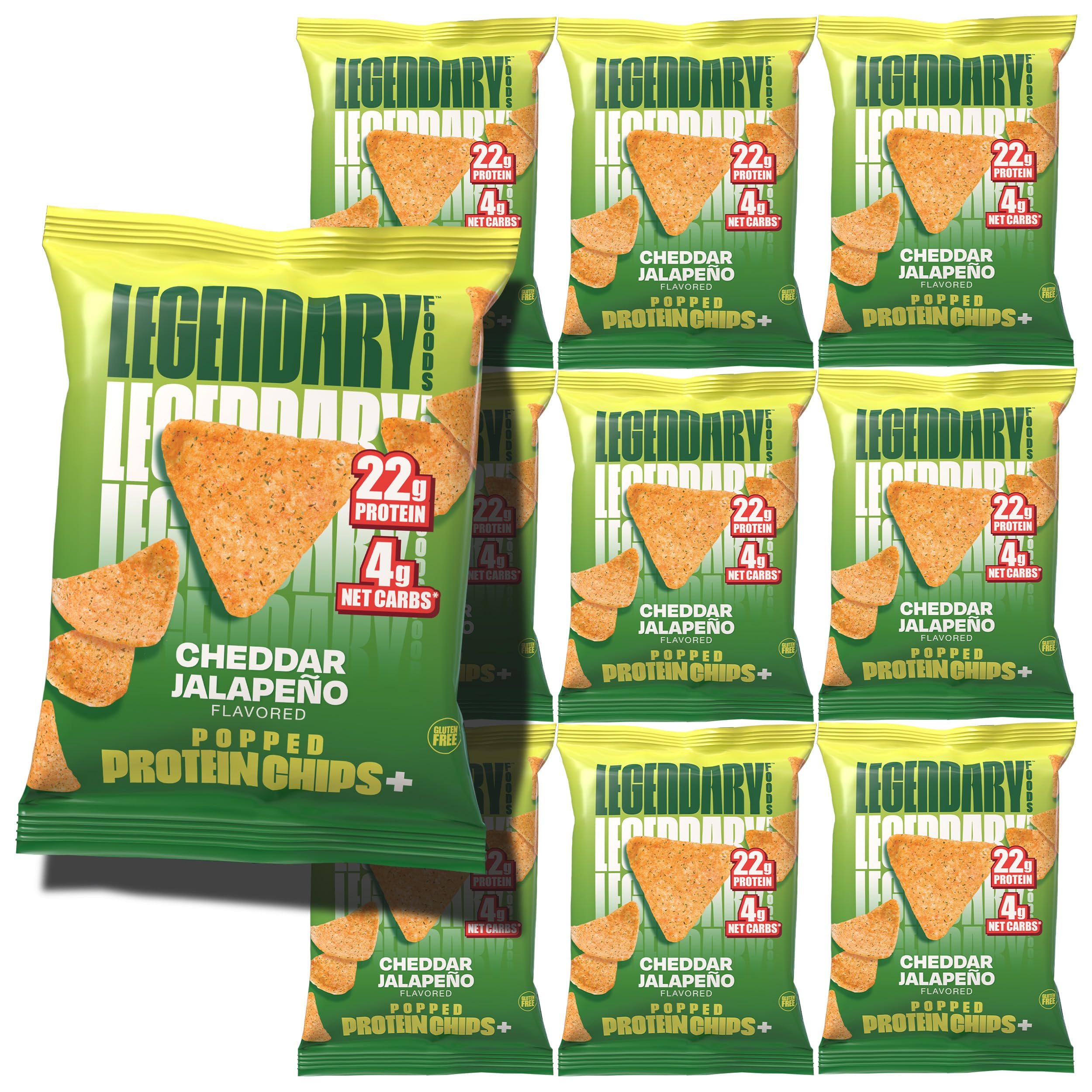 Legendary Foods Pizza Party Protein Chips – Popped Tortilla Style – 22g High Protein, 4g Net Carbs, Low Sugar, Gluten Free, Keto Snack Packs – 10 Count – Healthy Crunchy Chips