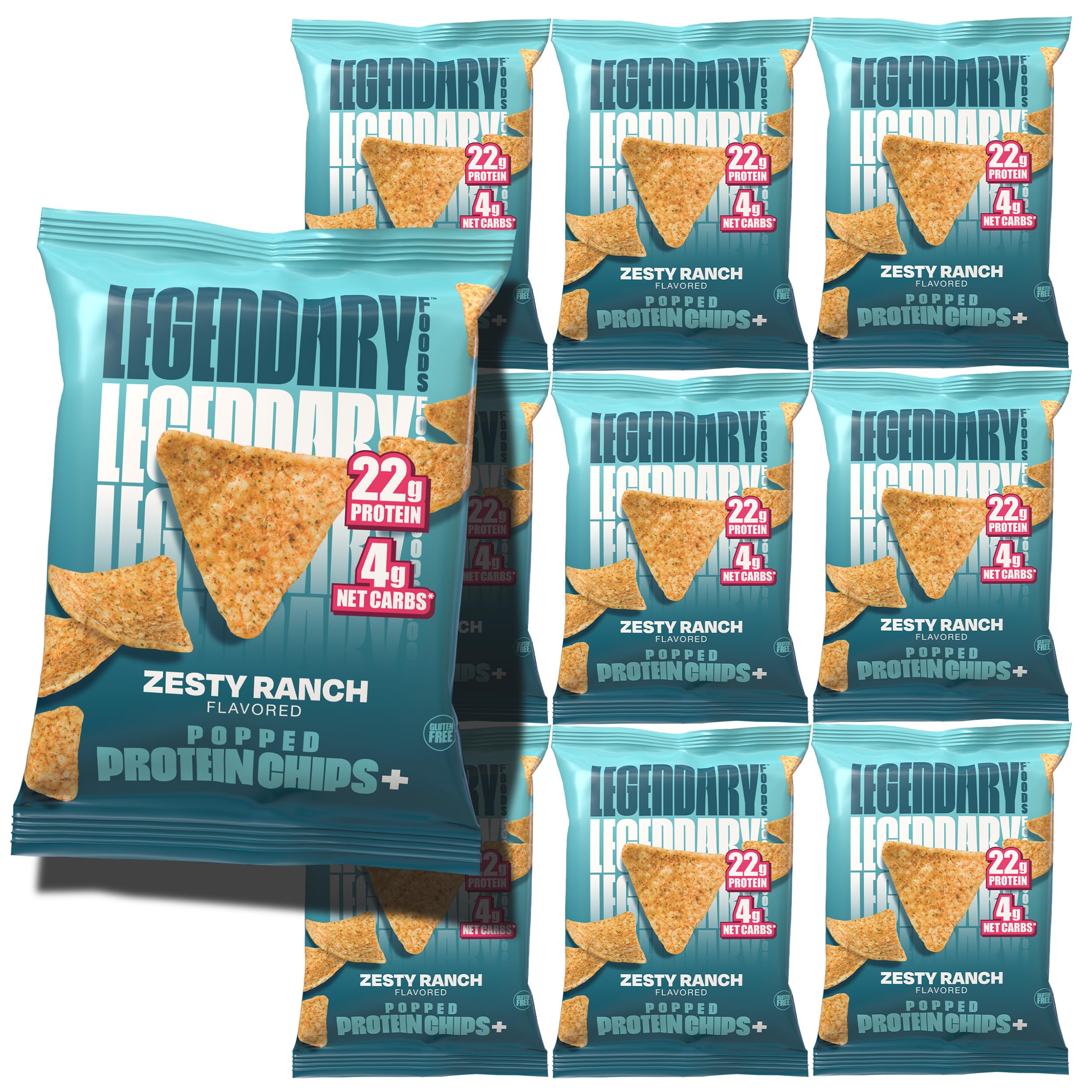 Legendary Foods Pizza Party Protein Chips – Popped Tortilla Style – 22g High Protein, 4g Net Carbs, Low Sugar, Gluten Free, Keto Snack Packs – 10 Count – Healthy Crunchy Chips