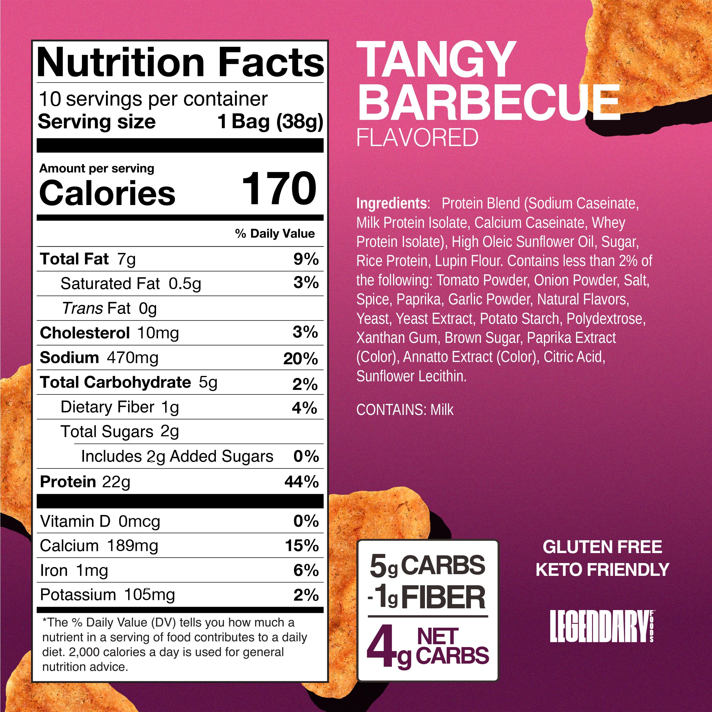 Legendary Foods Pizza Party Protein Chips – Popped Tortilla Style – 22g High Protein, 4g Net Carbs, Low Sugar, Gluten Free, Keto Snack Packs – 10 Count – Healthy Crunchy Chips