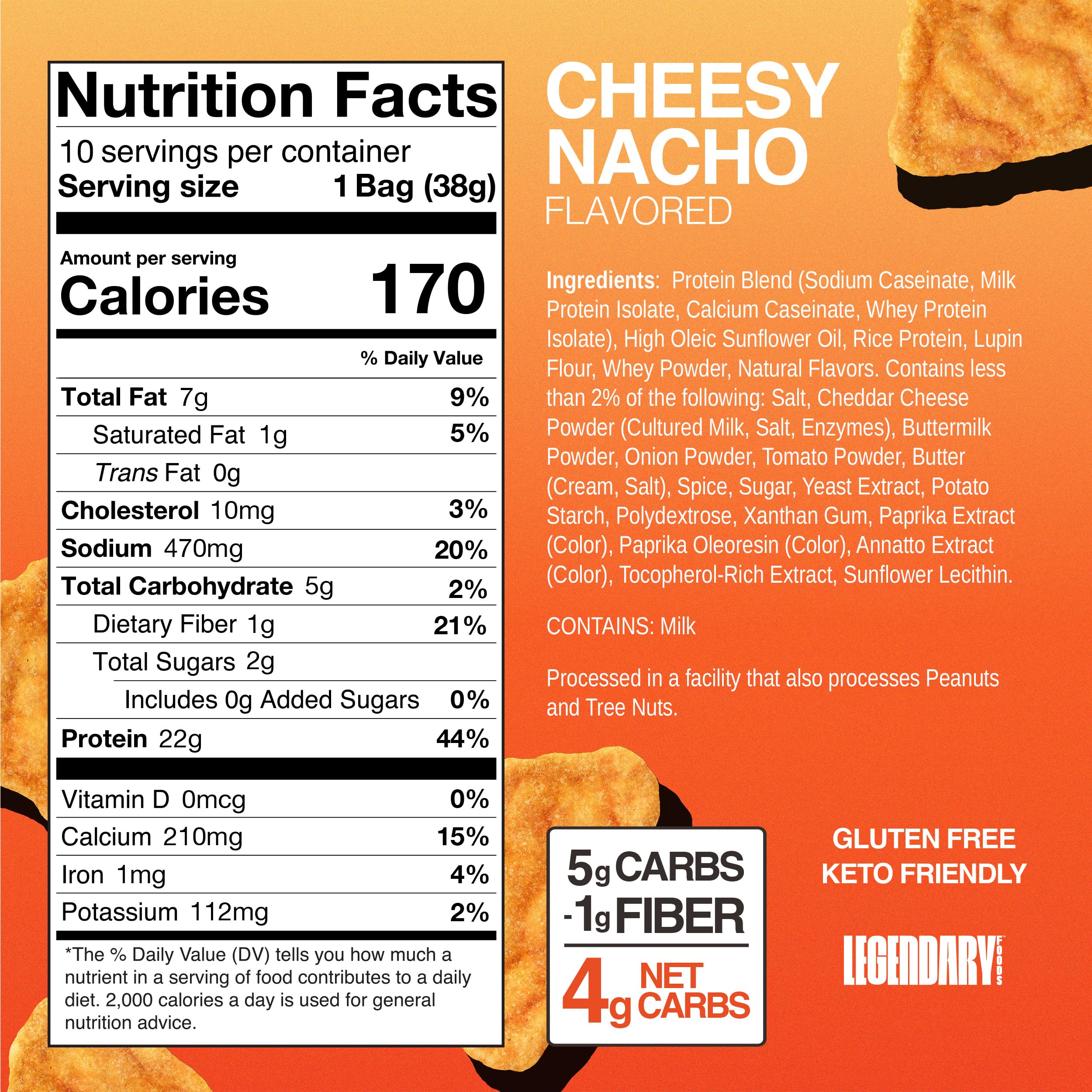 Legendary Foods Pizza Party Protein Chips – Popped Tortilla Style – 22g High Protein, 4g Net Carbs, Low Sugar, Gluten Free, Keto Snack Packs – 10 Count – Healthy Crunchy Chips