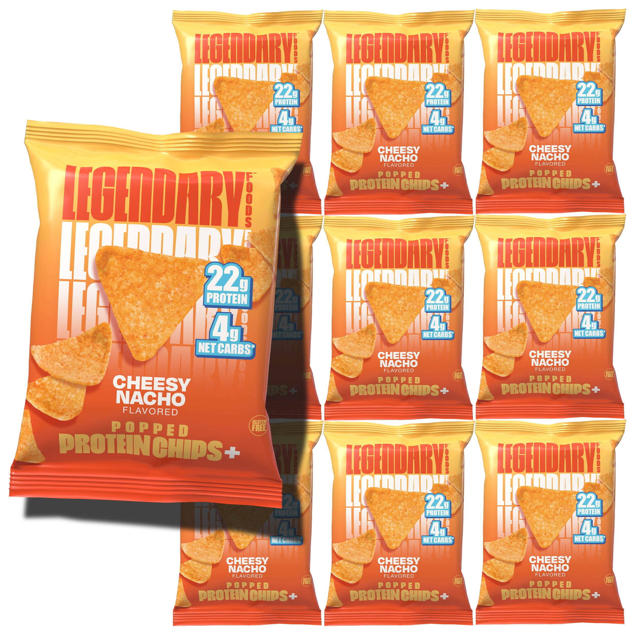 Legendary Foods Pizza Party Protein Chips – Popped Tortilla Style – 22g High Protein, 4g Net Carbs, Low Sugar, Gluten Free, Keto Snack Packs – 10 Count – Healthy Crunchy Chips