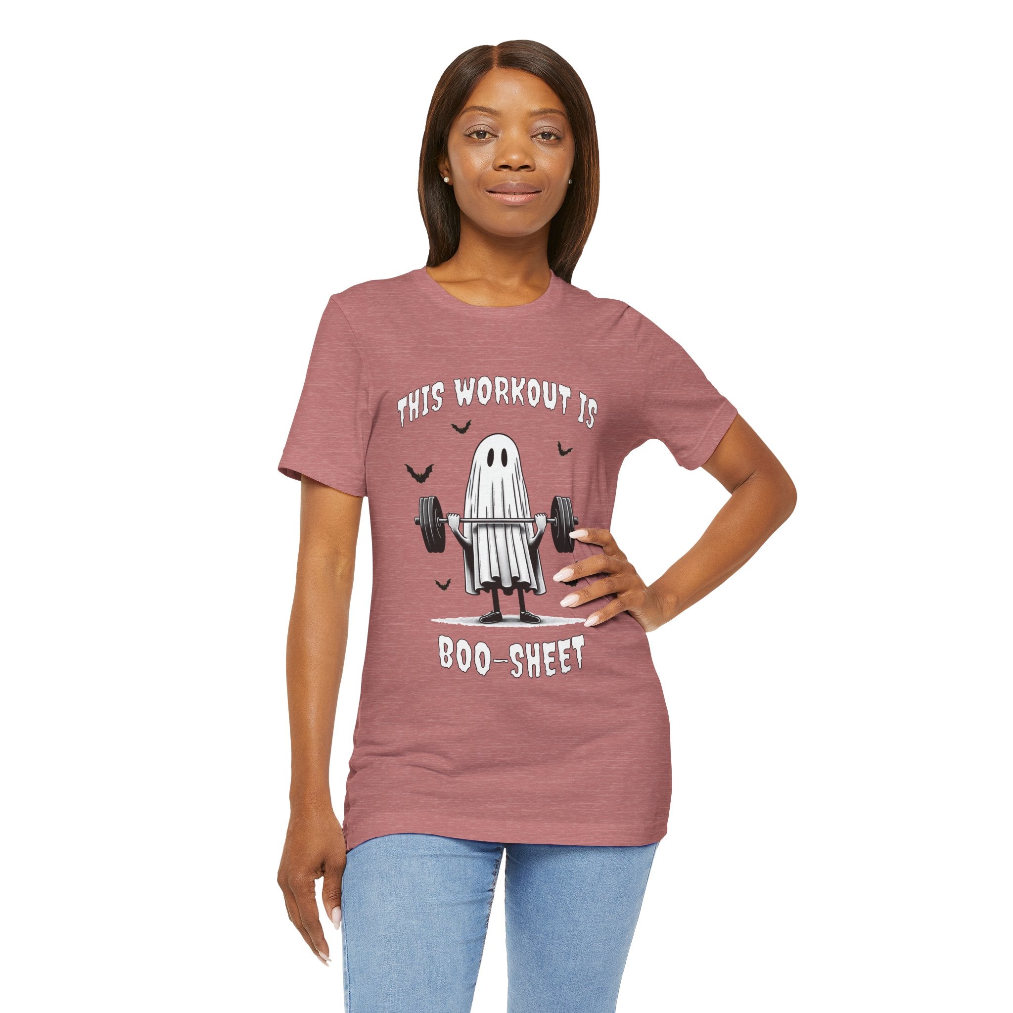 A Ghastly Ghost Complaning that "This Workout is Boo-Sheet" - Halloween Fitness Fun Tee