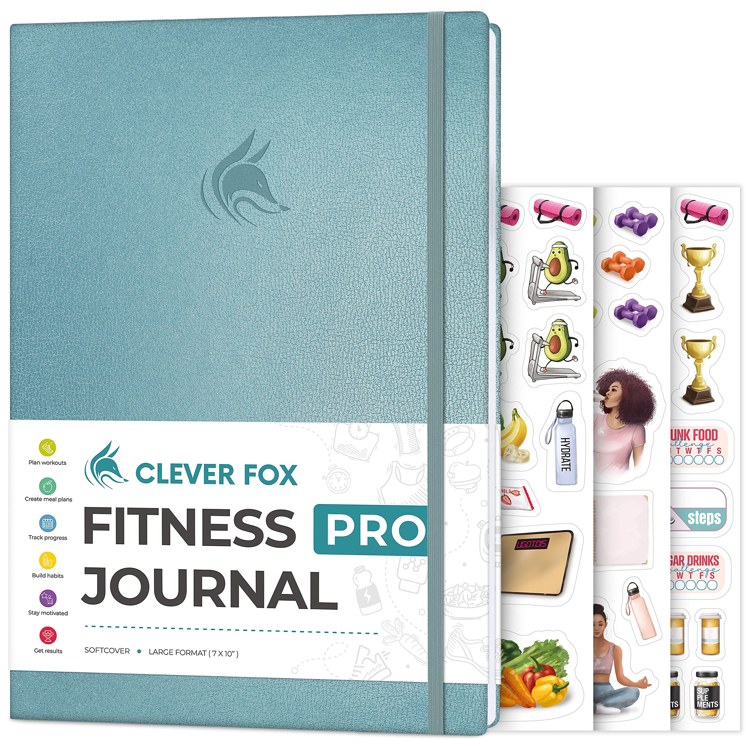 Clever Fox Fitness Journal PRO – Daily Workout Planner with Meal Planner & Habit Tracker – Gym Exercise Log Book for Women & Men – Fitness Planner Notebook – Lasts 6 Months, 7x10” - Black